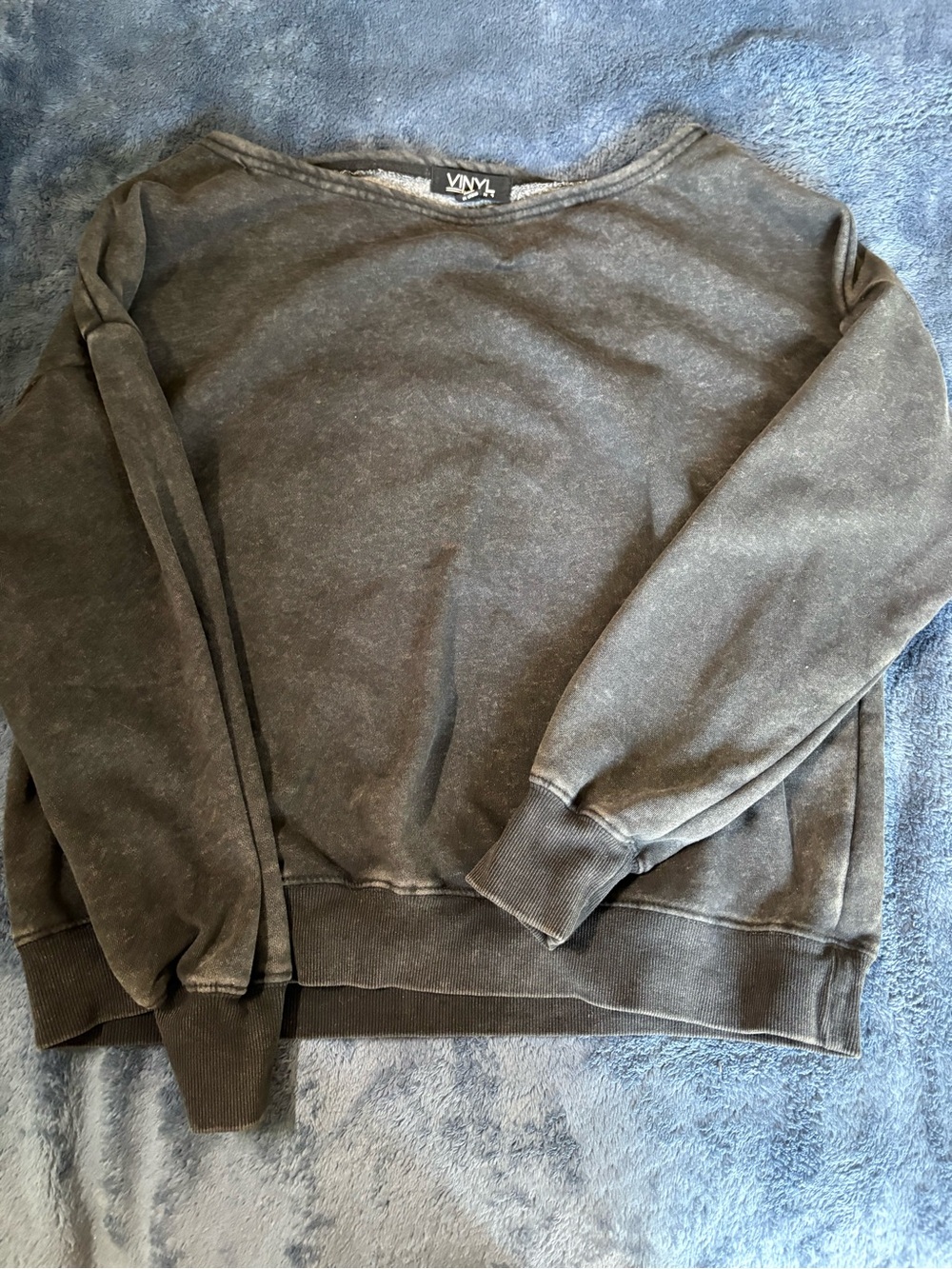 Vinyl Washed Black Crewneck Pullover Sweater